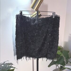 H&M plus size mini skirt special occasion sparkly tendril black sequin Zipper xl